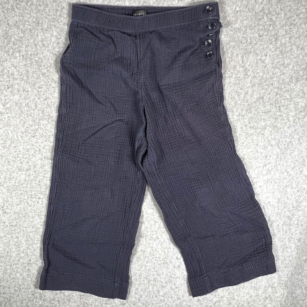 Talbots Gauze Cropped Pants Women SP Small Petite Blue Natural Boho Nautical